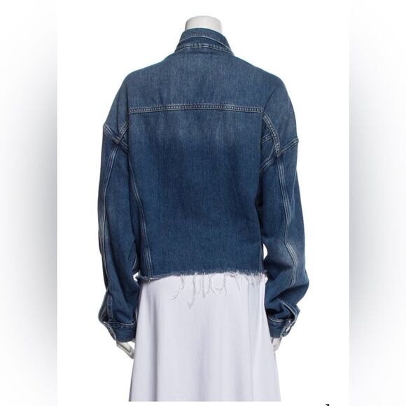 All Saints Women's Size 10 Blue Denim Piper Blue Cut Off Frayed Jean Jacket - Picture 3 of 13